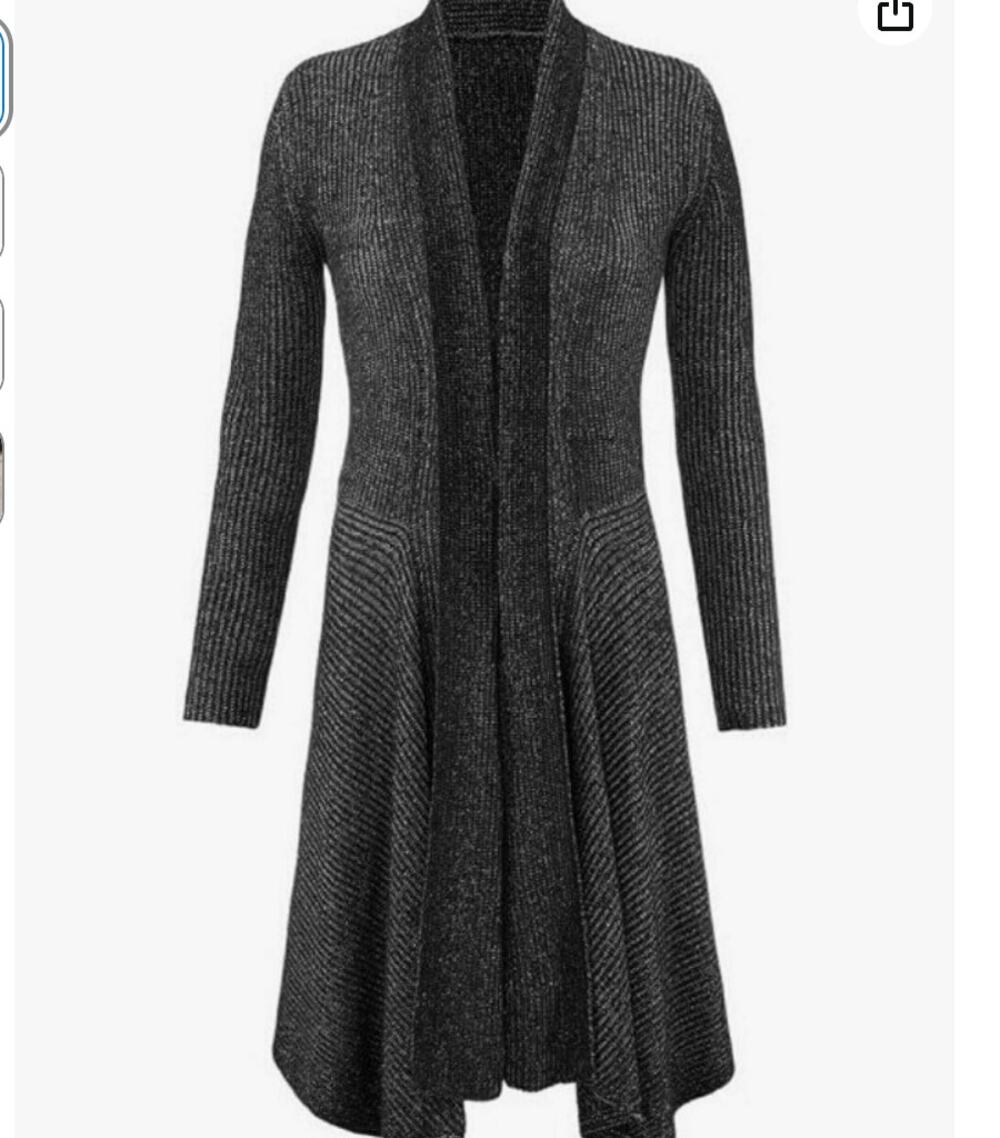 Cabi Cloak Cardigan Womens Long Open Gray Marled Ribbed Knit Duster Pockets Lg